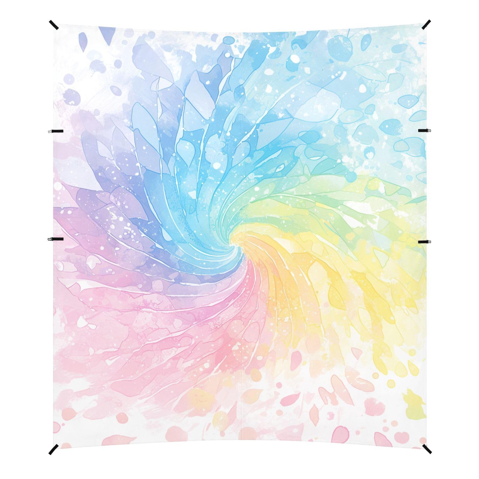 White Tie-dye Background Rainbow Colors Beach Canopy UPF50 Water-Resistant Large Sun Shade with Sandbags and Shovel for Family Trips, Picnics & Camping