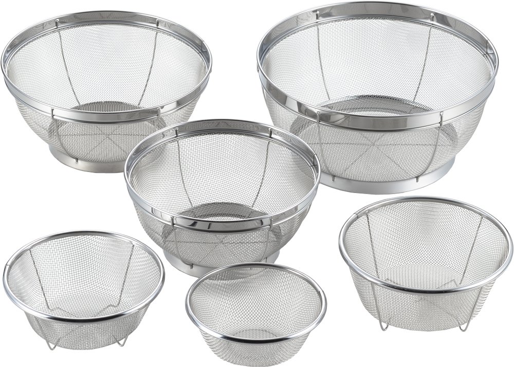 Yoshikawa YJ2108 Colander, Made in Japan, 6 pcs, Silver, 5.1, 6.5, 7.5, 7.5, 7.5, 7.5, 7.5, 8.7, 9.8 inches (13, 15, 16.5, 19, 22, 25 cm), Stainless Steel, Go-