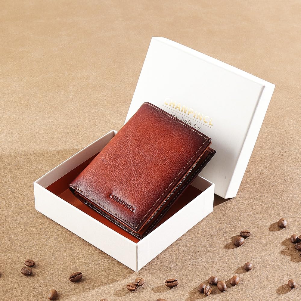 mens zipper leather rfid blocking buckle wallet with Large capacity card slot with multiple banknote slots (Yellowish brown) - Image 5