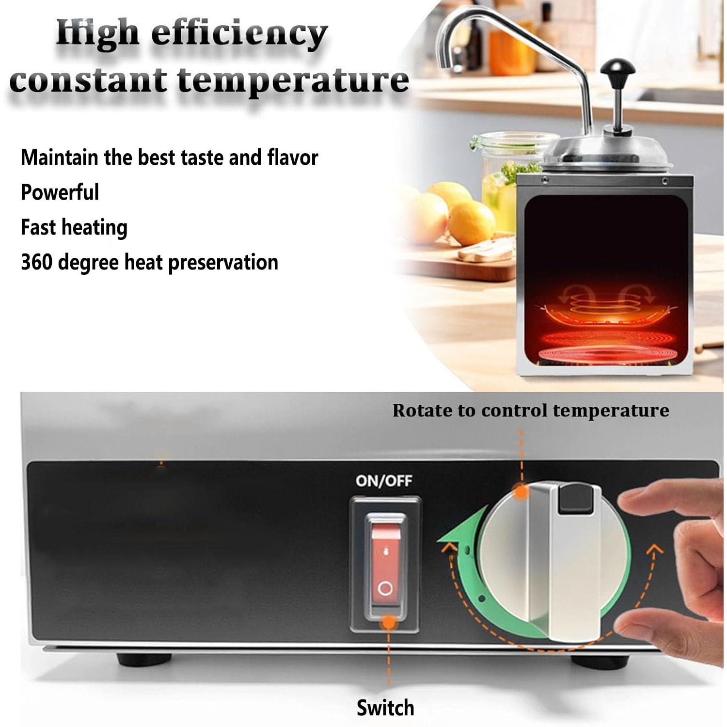 Dispensador eléctrico de queso nacho, calentador de chocolate con ángulo ajustable de 360°, presión para abrir, calefacción y conservación del calor para dulce caliente, ketchup