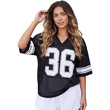 LYSINK Women Oversized Jersey Shirts Y2k Number Graphic T-Shirt Summer Short Sleeve V Neck Loose Streetwear Top