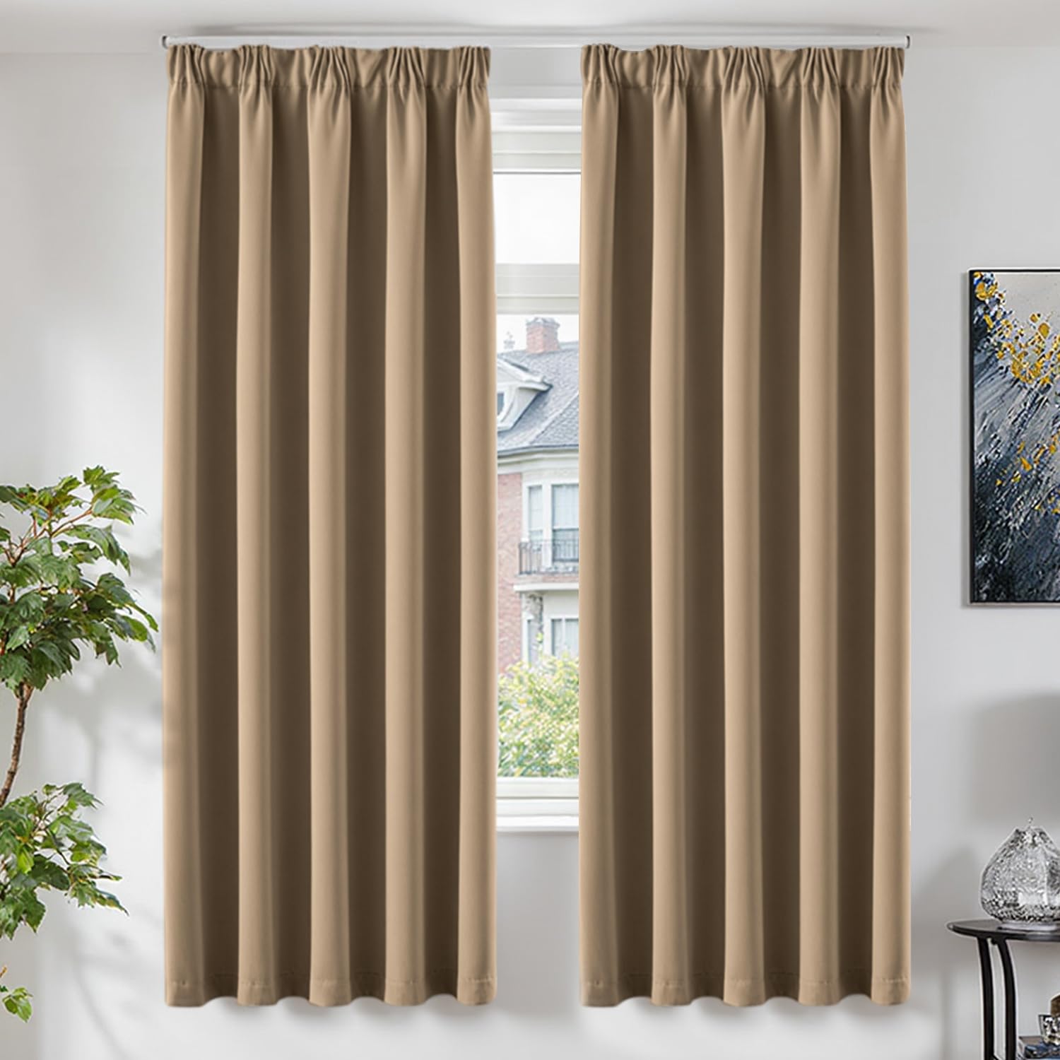 TOPICK Gardinen Vorhänge Verdunklungsvorhänge H200xB140 2er Set Khaki
