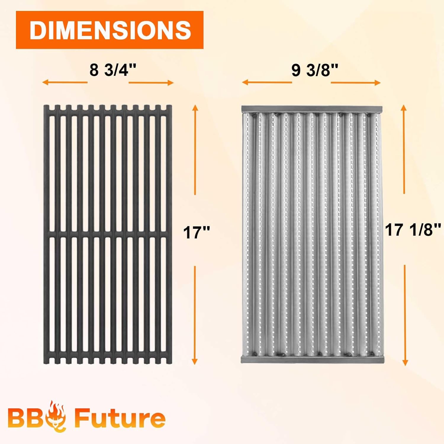 Grill Replacement Parts Kit for Charbroil Tru-Infrared 463642316 463644220 463632320 463675016 463632520 463245518 G362-2100-W1, 17" Grill Emitter Cooking Grate Heat Plate Shield Burner Crossover Tube