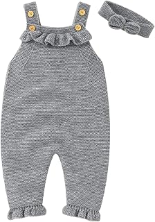 Newborn Infant Baby Solid Knitted Romper Cotton Sleeveless Boy Girl Ruffled Sweater Clothes Baby Jumpsuit with Headband Outfits Set Baby Girl Knot Sweater
