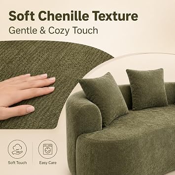 80 Curved Loveseat for Small Spaces, Green Curved Couches for Living room, Compression Sofa in a Box with 3 Pillows, Small Couch for Bedroom with Wide Armrest & Memory Foam, No Assembly Required