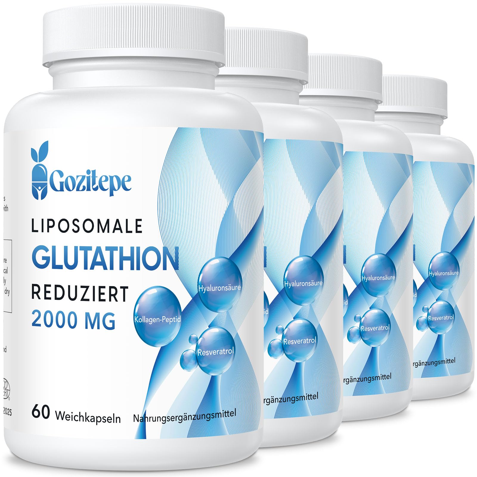Liposomales Glutathion reduziert 2000mg pro Portion | Glutathion Ergänzung mit Hyaluronsäure + Kollagenpeptid + Resveratrol | 10x bessere Absorption
