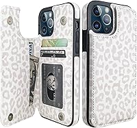 Vista 1 de HAOPINSH for iPhone 12/12 Pro Wallet Case with Card Holder, White Leopard Cheetah Pattern Back Flip Folio PU Leather Kickstand Card Slots Case for