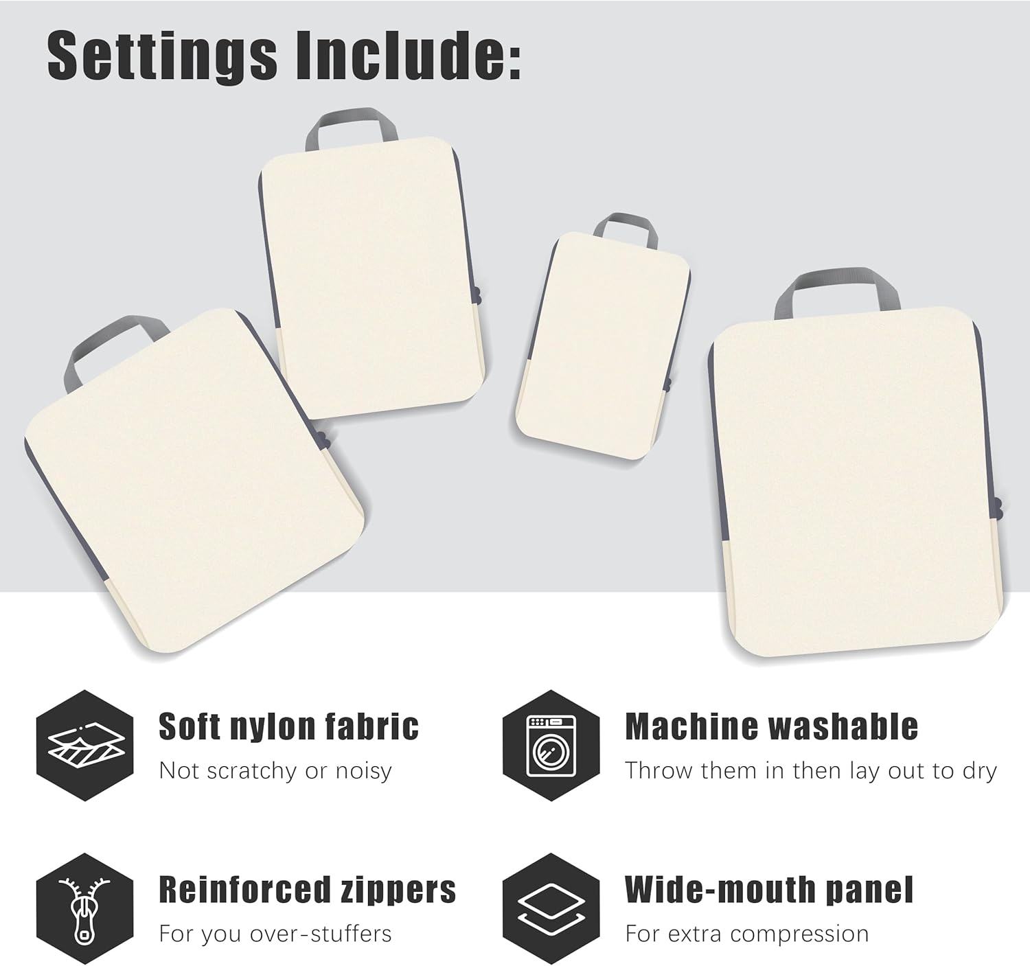 4 Set Compression Packing Cubes Travel - Travel Accessories Expandable Packing Organizers for Carry On - Essentials Luggage Bags - Beige - Image 3