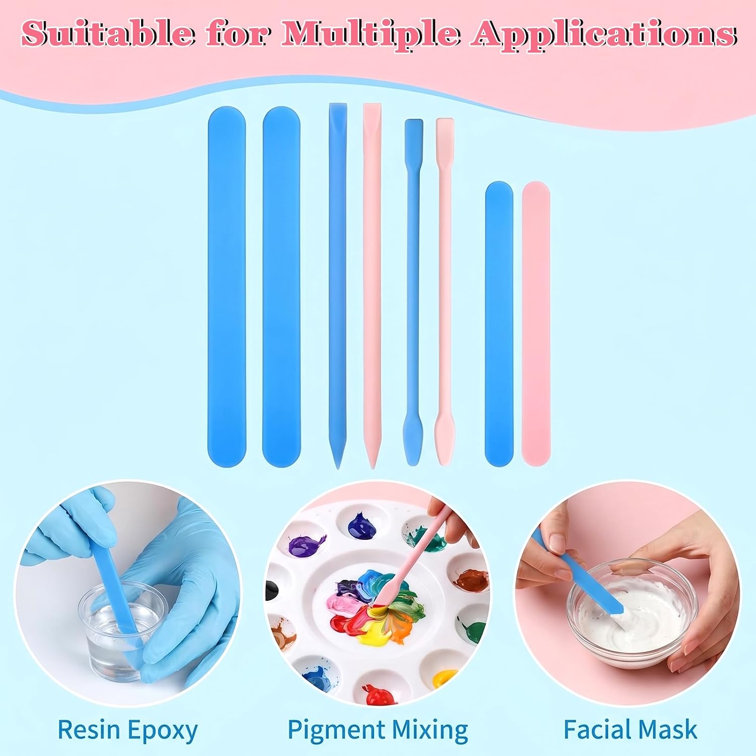 8 Pcs Silicone Stir Sticks, Reusable Epoxy Resin Mixing Sticks Pointed Paint Stirring Rods Blue and Pink Stirring Tools, Flexible Mixing Stick for DIY Crafts, Glitter Tumblers, Facial Mask, A