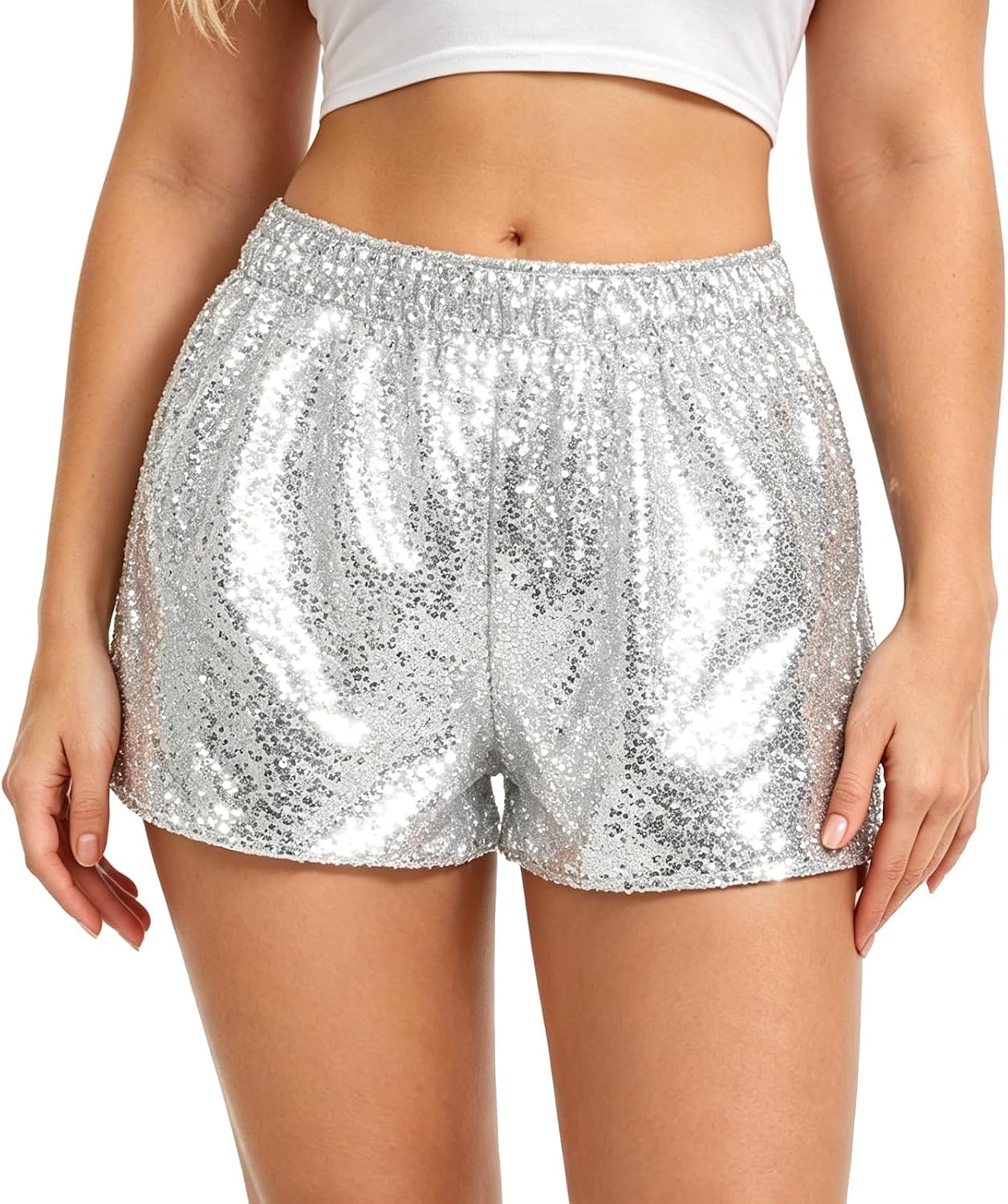 Women's Sequin Shorts Sparkly High Waist Glitter Festival Shorts for Rave Party Concert