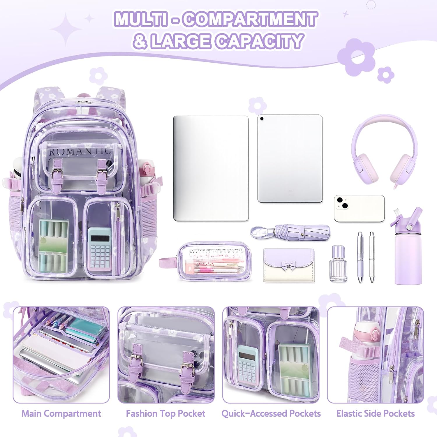 3pcs Corduroy Clear Backpack Girls Lunch