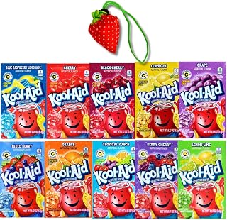 Kool-Aid Drink Mix 10 Flavours Value Pack 3.6g Makes 2 Quarts Each, Zero Calories Bonus Shopping Bag