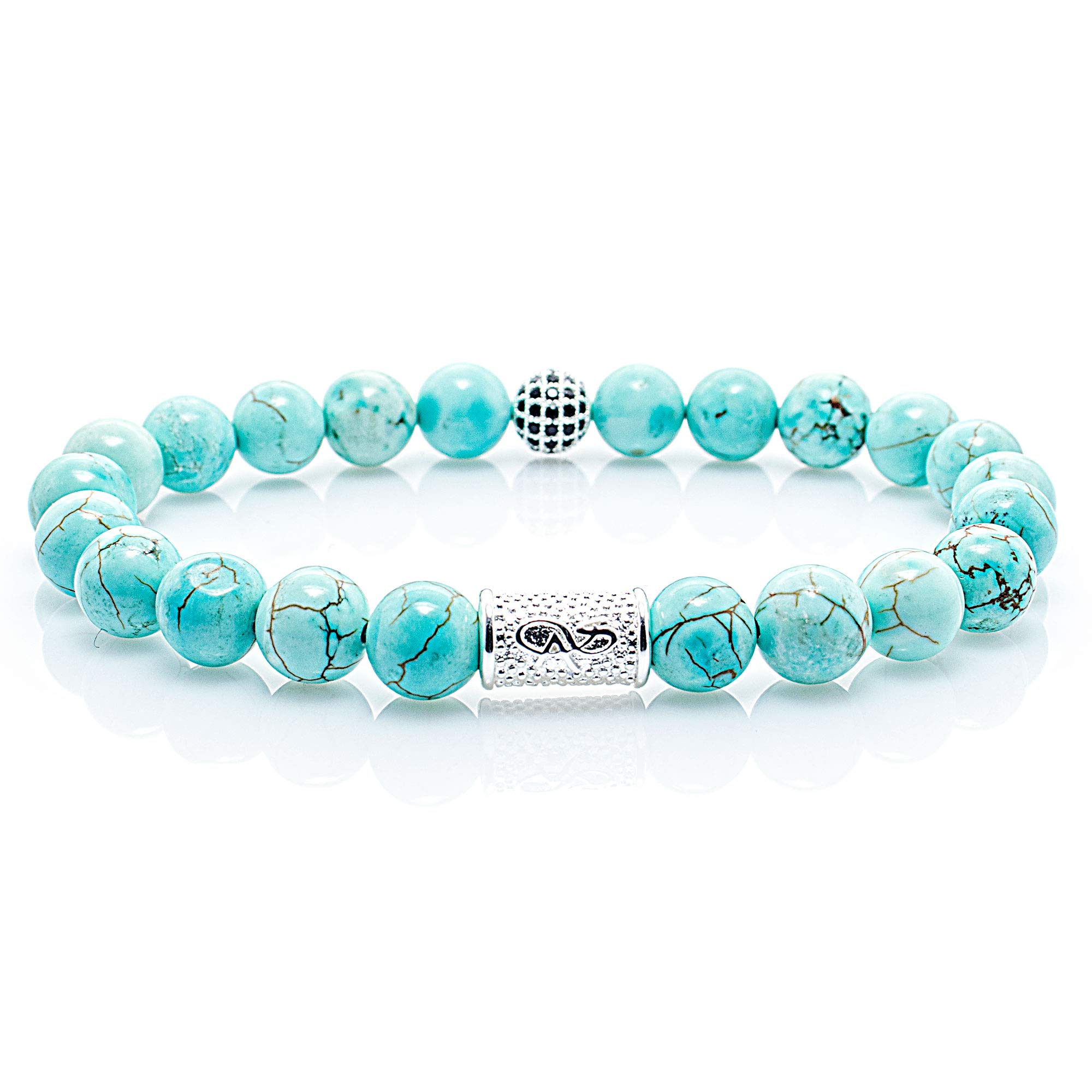 Türkis 925 Sterling Silber Armband Bracelet Perlenarmband Beads Silver Black Kugel 8mm Cubic Zirkonia
