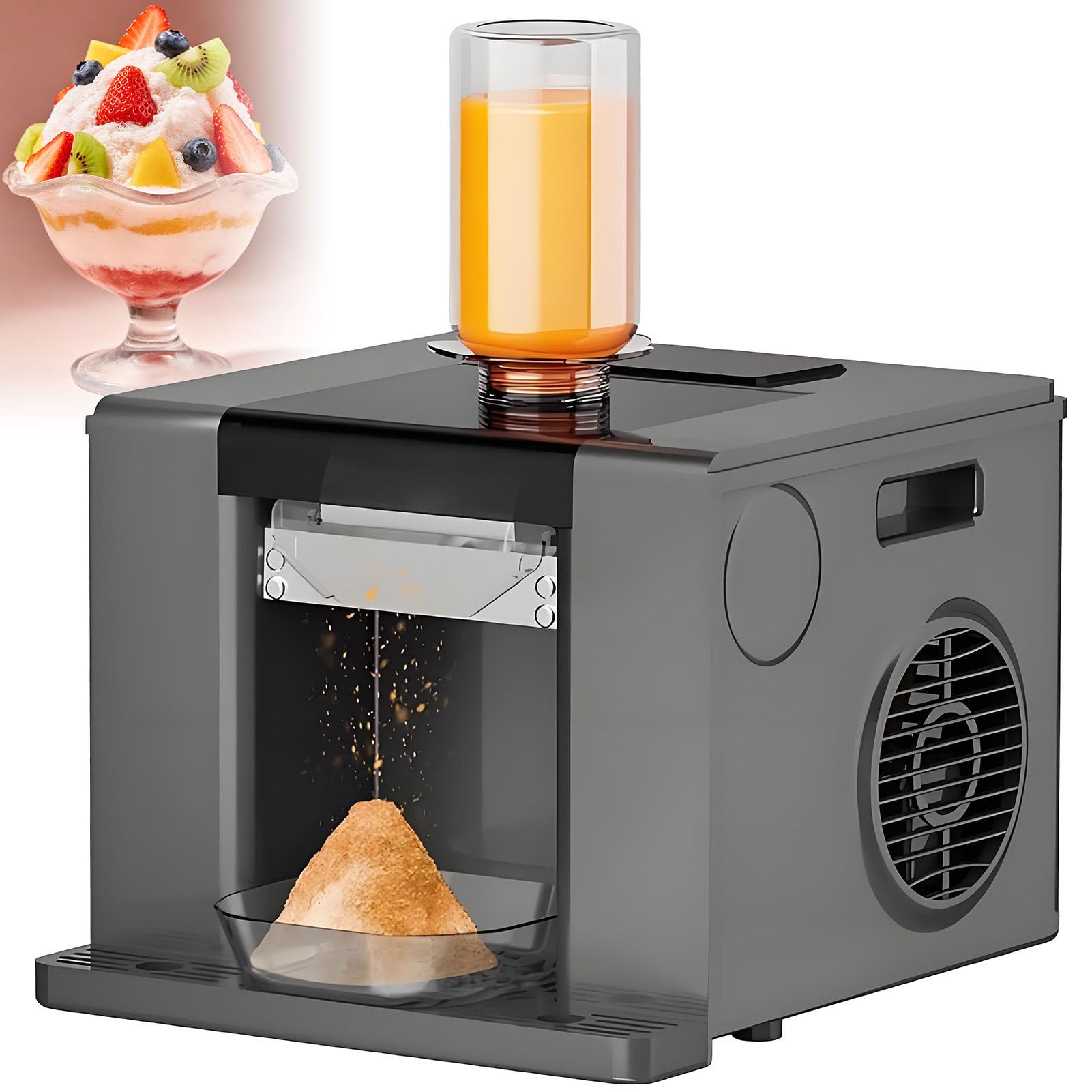 SHENGSHIYU Commercial Snowflake Ice Maker,280W Electric Ice Crusher with 750ml Feed Cup,3 Portions Preset Dispensing,Intelligent Speed Control,Adjustable Ice Thickness,One-Touch Auto Cleaning Grey