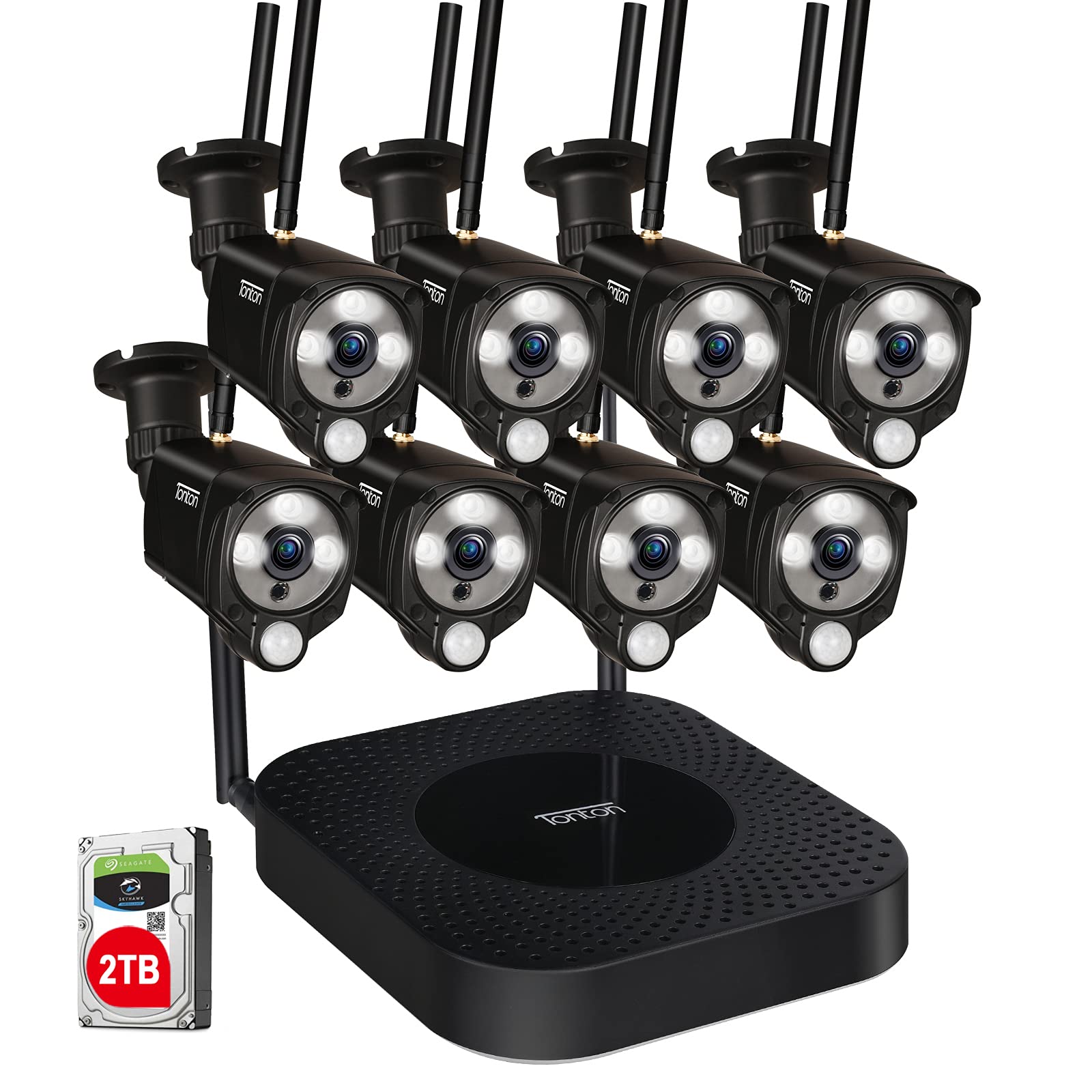 [3MP&2 Way Audio] Tonton HD Security Camera System Wireless,8CH 5MP NVR with 2TB HDD and 8PCS 3MP Outdoor Bullet Cameras w...