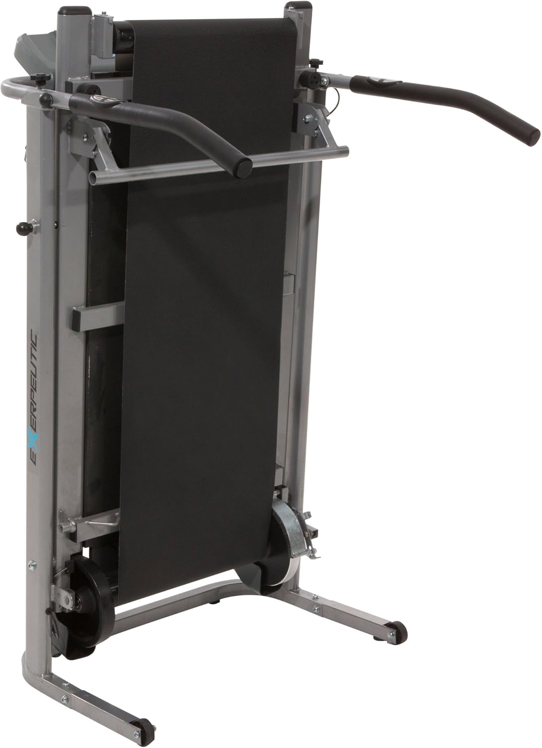 Exerpeutic 100XL treadmill in its folded, upright position