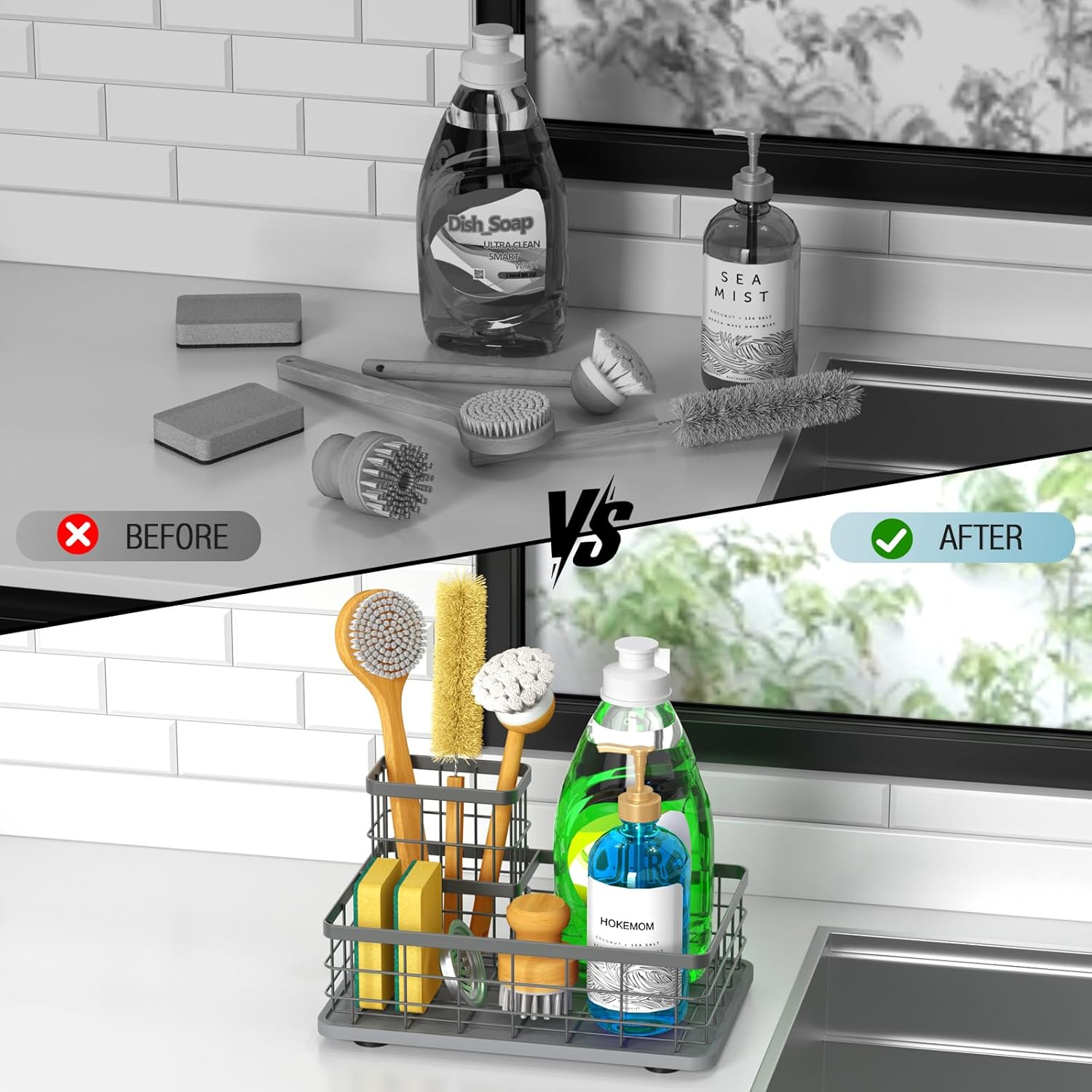 Kitchen Sink Caddy Organizer, [Stay-Dry Anywhere & No Drainage Needed] Sponge Holder for Kitchen Sink Countertop,Stainless Steel with Rust-Resistant Coating-10.24" L x 6.5" W x 5.83" H