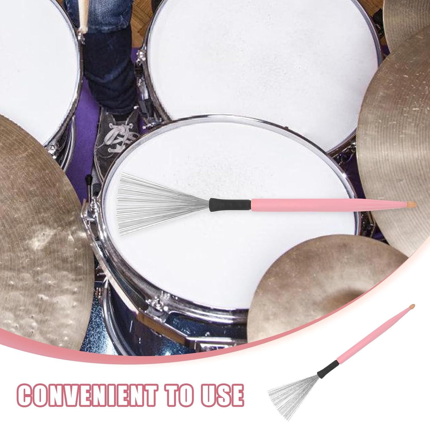 Maple Wood Drum Brushes 1 Pair Pink Double-Ended Wire Drum Brushes Wood Handles for Jazz Percussion Accessories