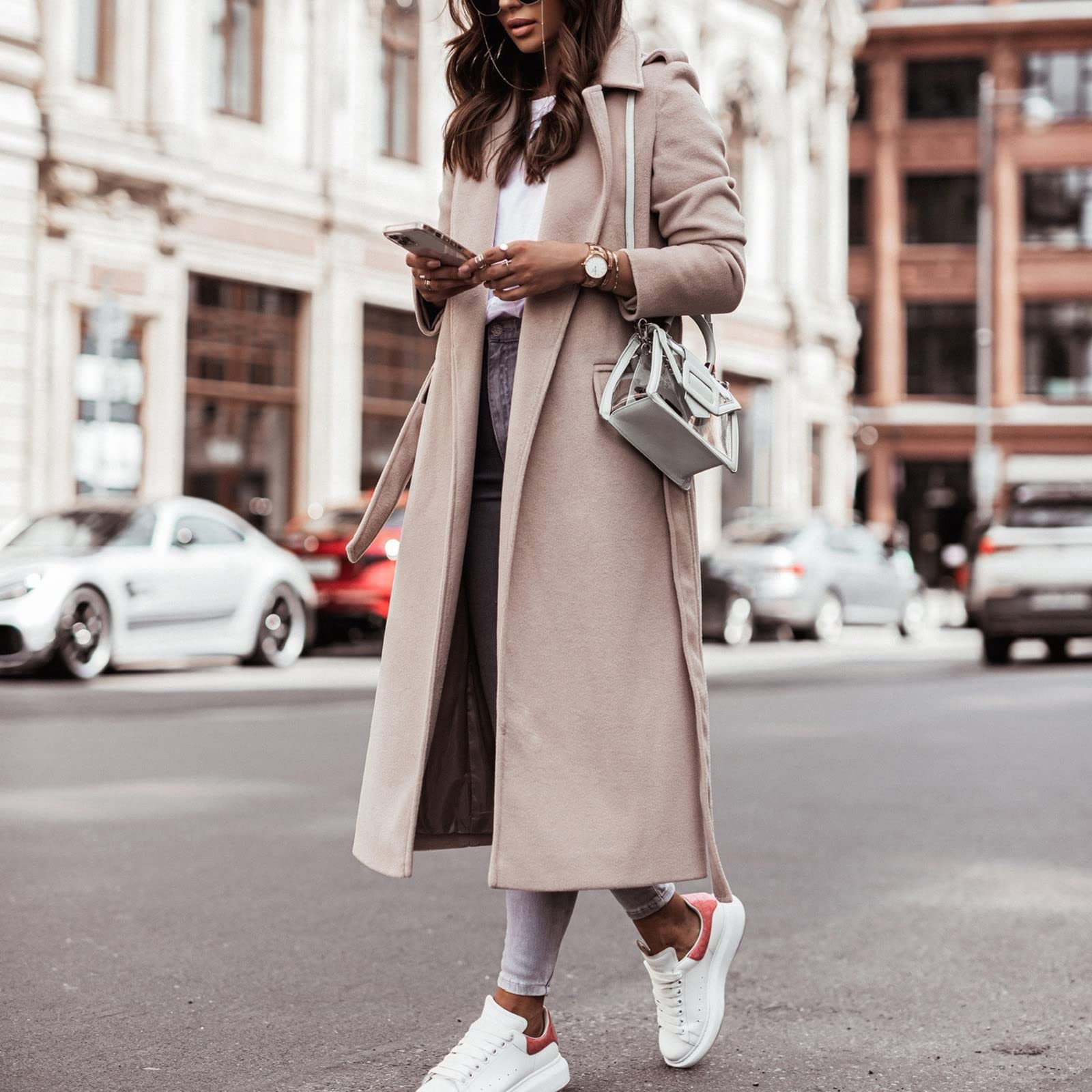 Trenchcoat Revers Herbstjacke Business Langarm Casual Büro Frauen Longblazer Winter Warm Damenmantel Longjacke