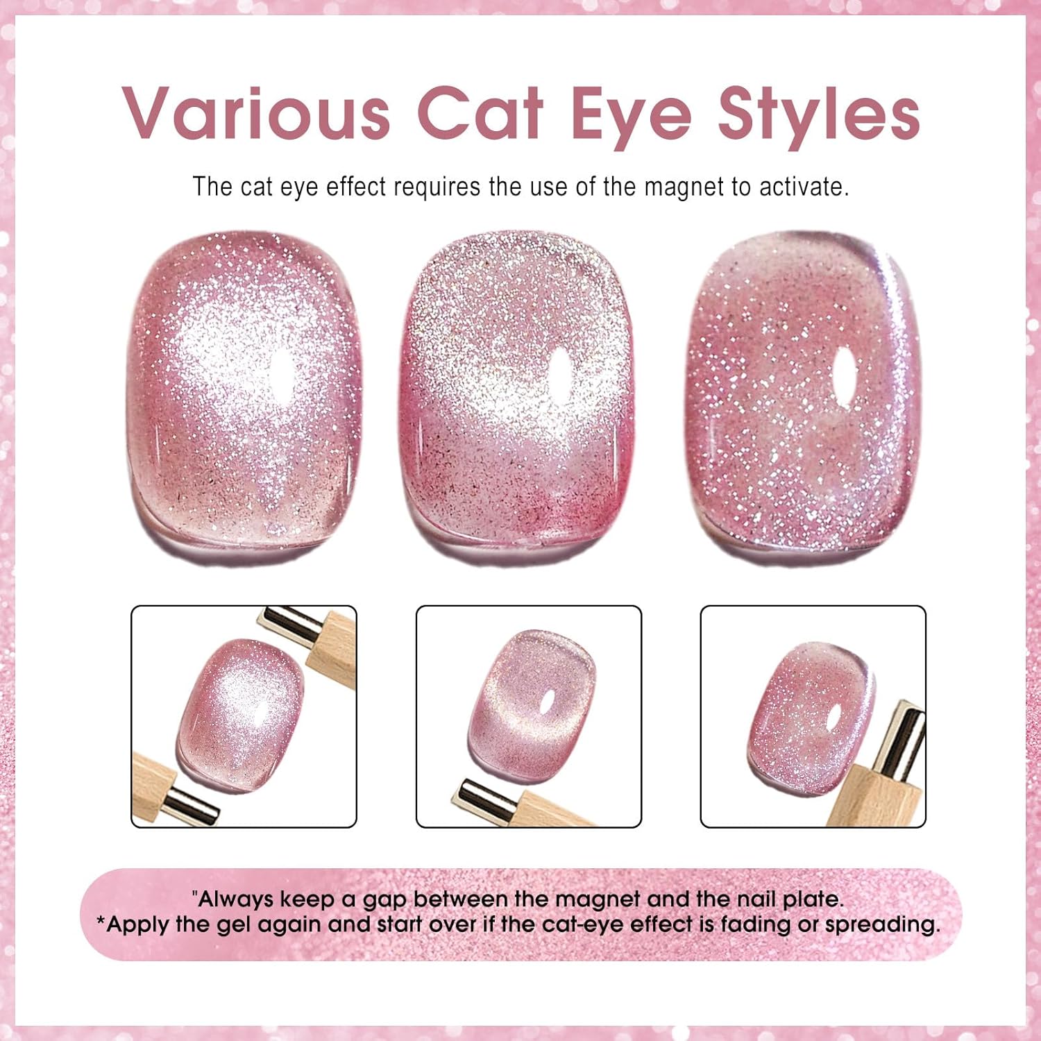 CANNI 8 Pcs 9 ML Cat Eye Gel Nail Polish Set, Red Purple Pink Blue Green Glitter Rainbow Holographic Cat Eye Gel Polish Kit with Magnet Colors Nail Art Manicure Salon DIY Gifts