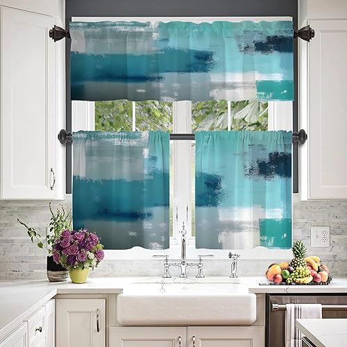 Miniatura 158 de Cenefas de cocina modernas con patrón de cobre marrón dorado para ventanas, cenefas opacas abstractas de marcas de arañazos y cortinas opacas