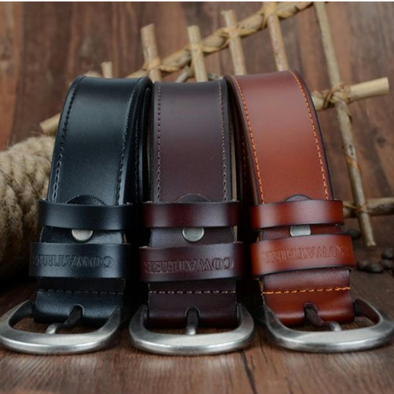 TsoLay Cintura di Cuoio Cintura da Uomo con Fibbia per Perno di Moda, Cintura in Pelle retrò A Tre Colori Maschile, Cintura per Jeans A Cintura di Business