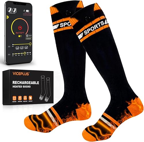 VICEPLUS Calcetines calefactables para hombre, calcetines eléctricos para mujer, 5000 mAh*2, calcetines de esquí calentados recargables, calcetines