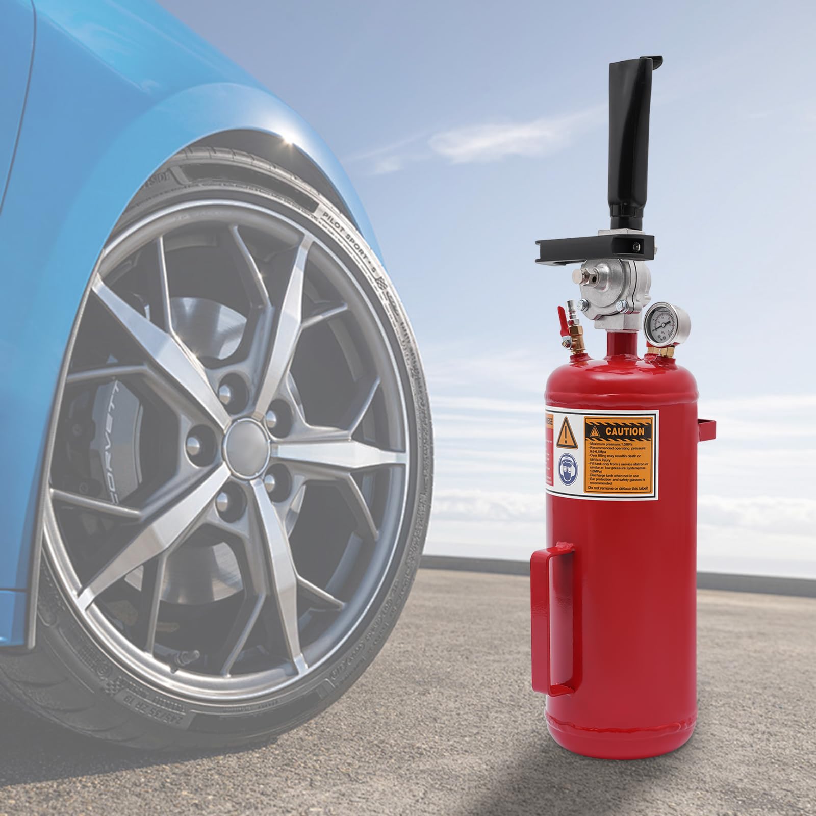 Gonfleur de pneu Booster - Rouge - Gonfleur de pneu - Booster de gonfleur de pneu - Manomètre de pression - Signal d'avertissement clair - Conçu pour motos et véhicules électriques