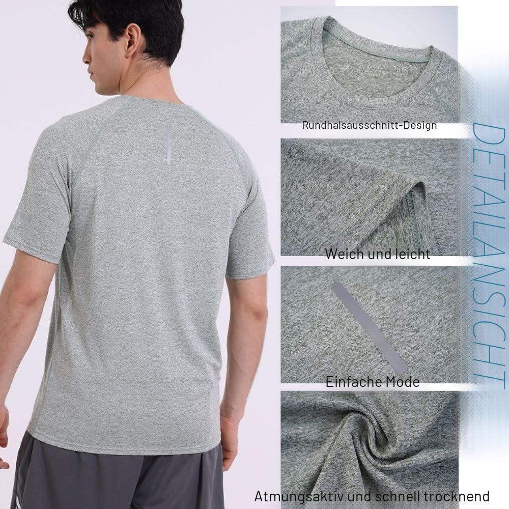 Herren-T-Shirt kurzärmelig Rundhalsausschnitt atmungsaktiv Sportoberteil 5 Stück