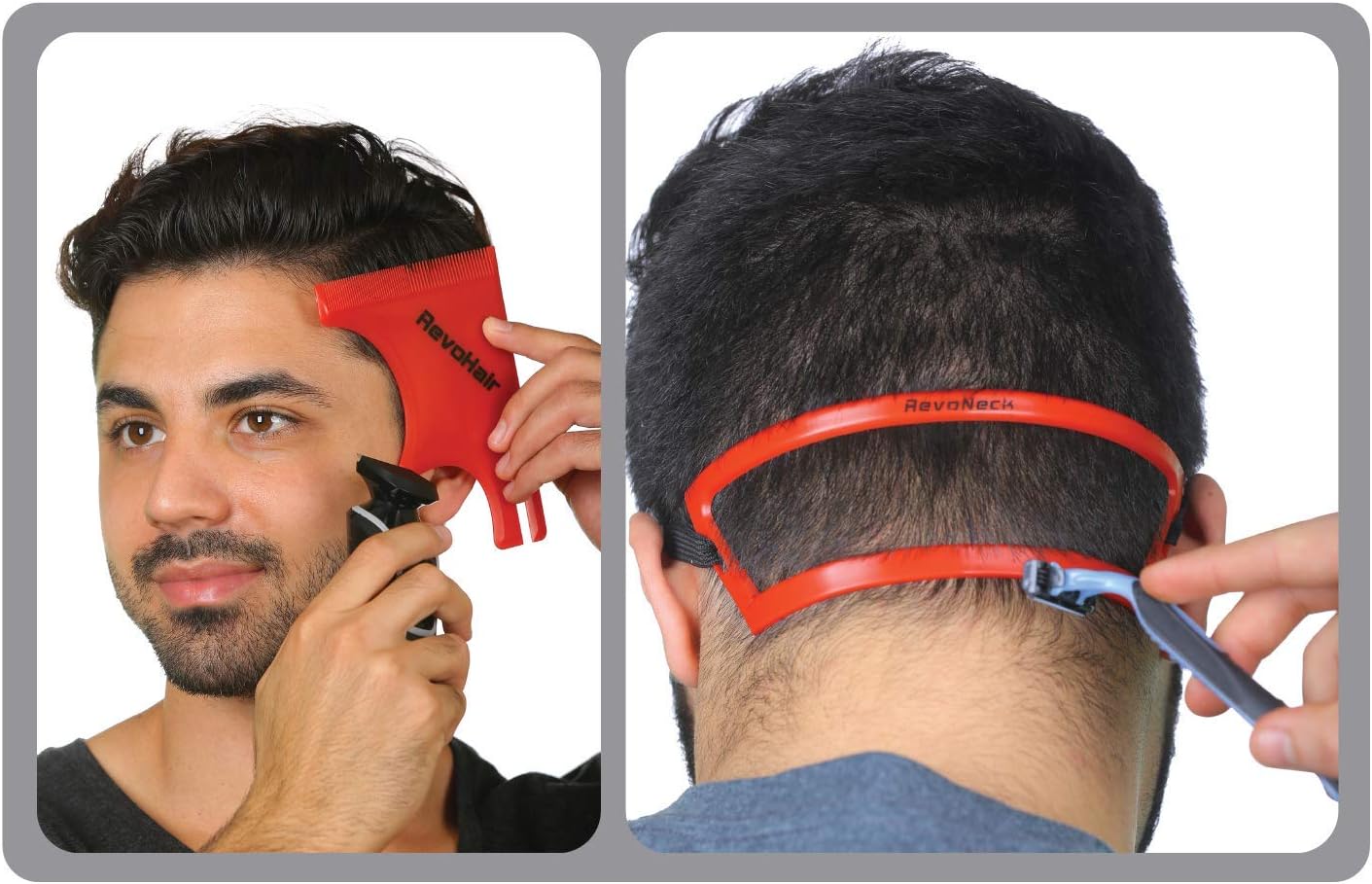 RevoHair & RevoNeck Haircut Tools - Hairline Shaping and Neck Hair Shaving Template Set For Perfect Lineup, Edge Up - One Size Fits All Grooming Kit - Used W/Clippers or Trimmers - Barber Supplies