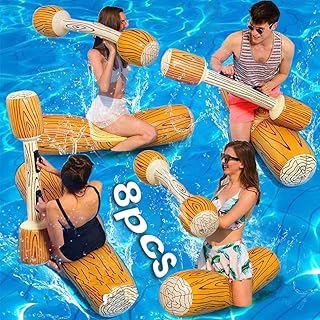 8 Pcs Battle Log Rafts Inflatable Pool Float Row Toys for 4 Players Adults Children, Summer Swimming Pool Party Inflatable Toys Water Toys Outdoor Fun Sports Gladiator Raft