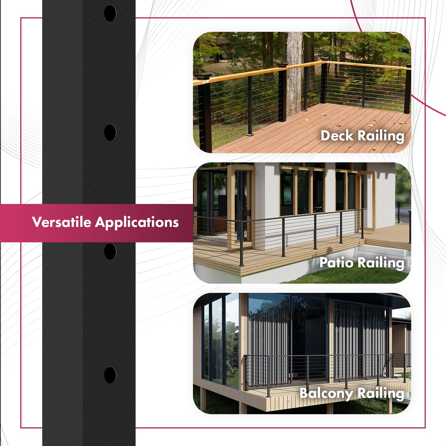 Mcbl Railing Post Snapklik.com : CHR Fence & Rail Level Drilled Cable Railing Post, 2pcs ...
