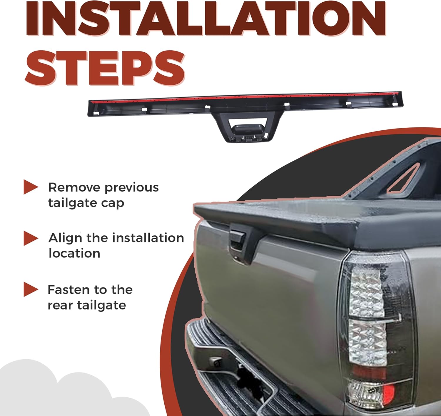 ECOTRIC Tailgate Cap Cover Top Molding Trim Spoiler Compatible with 2007-2013 Chevy Chevrolet Avalanche & Cadillac Escalade EXT W/Camera Hole