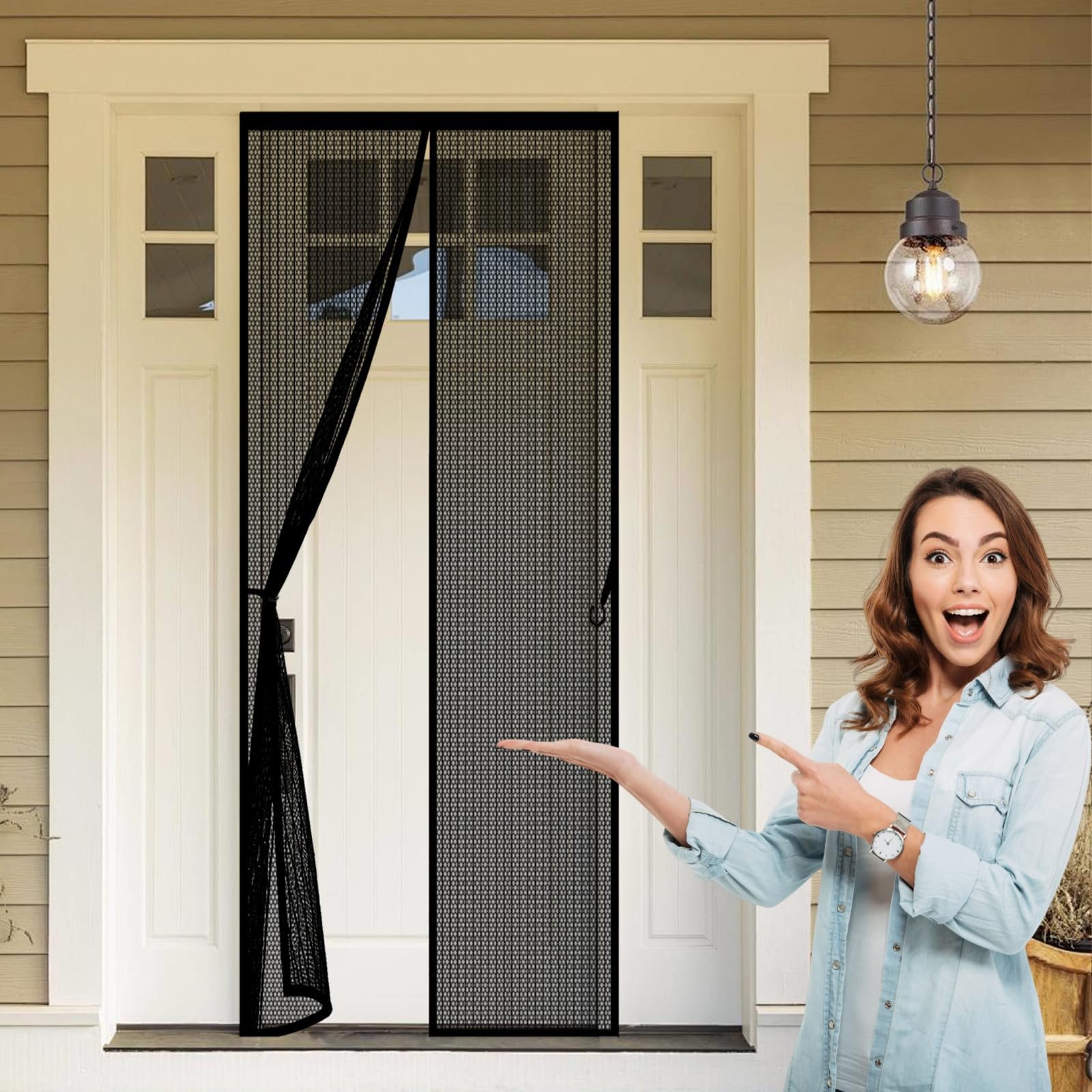 Moustiquaire de porte 82x242 cm en maille ultrarésistante rideau aimanté noir