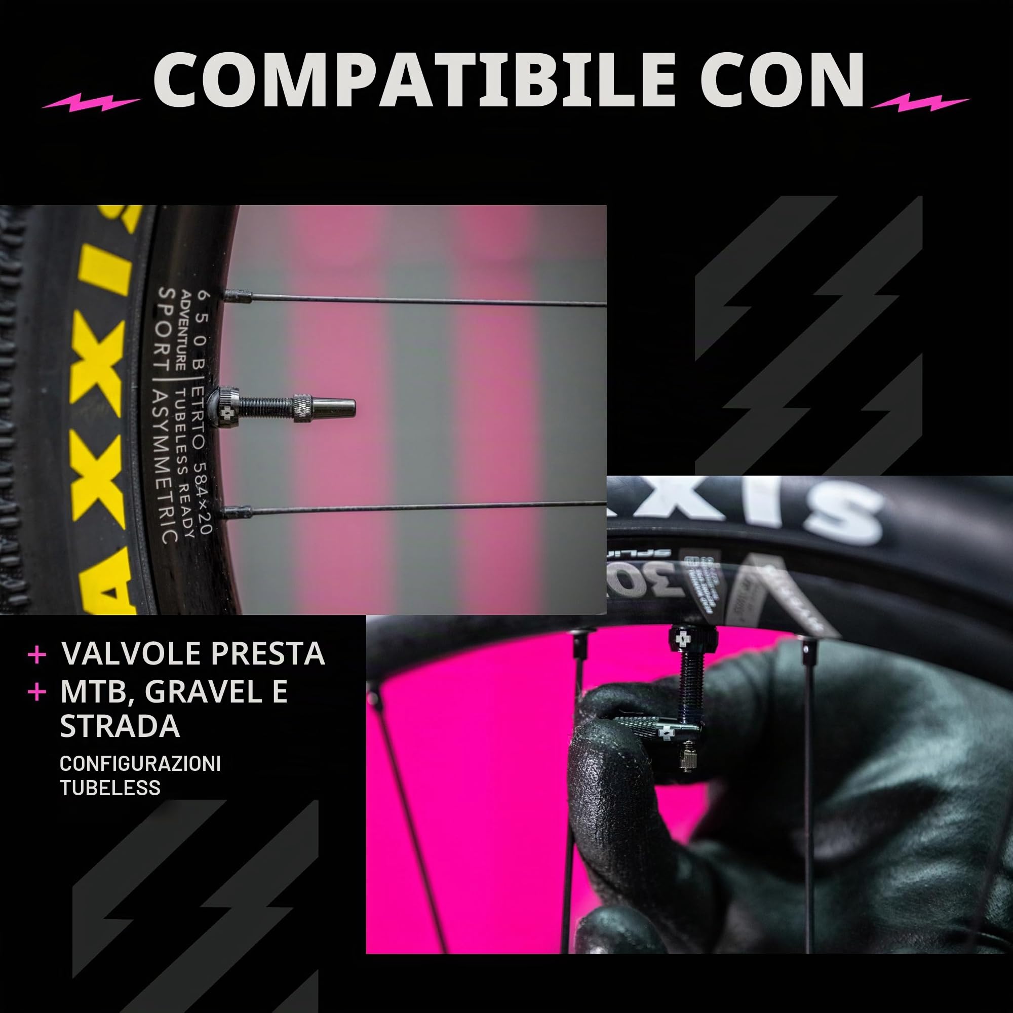 Muc-Off Valvole Presta Nere, 44 mm - Valvole Tubeless per Bici, con Strumento Smonta Valvola Incluso - di Alta Qualità e Senza Perdite