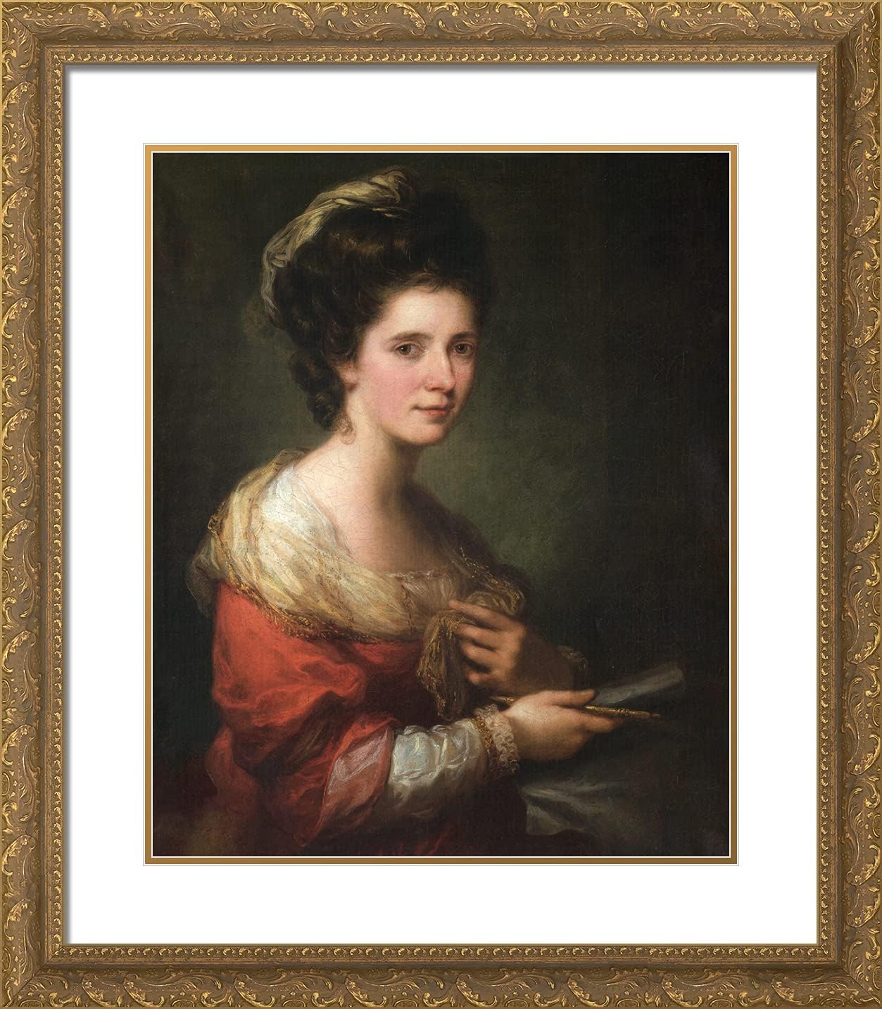 ArtDirect Kauffman, Angelica 20x23 Gold Ornate Framed Art Print with Double Matting Titled: Self-Portrait with Charcoal Holder and Sharpener