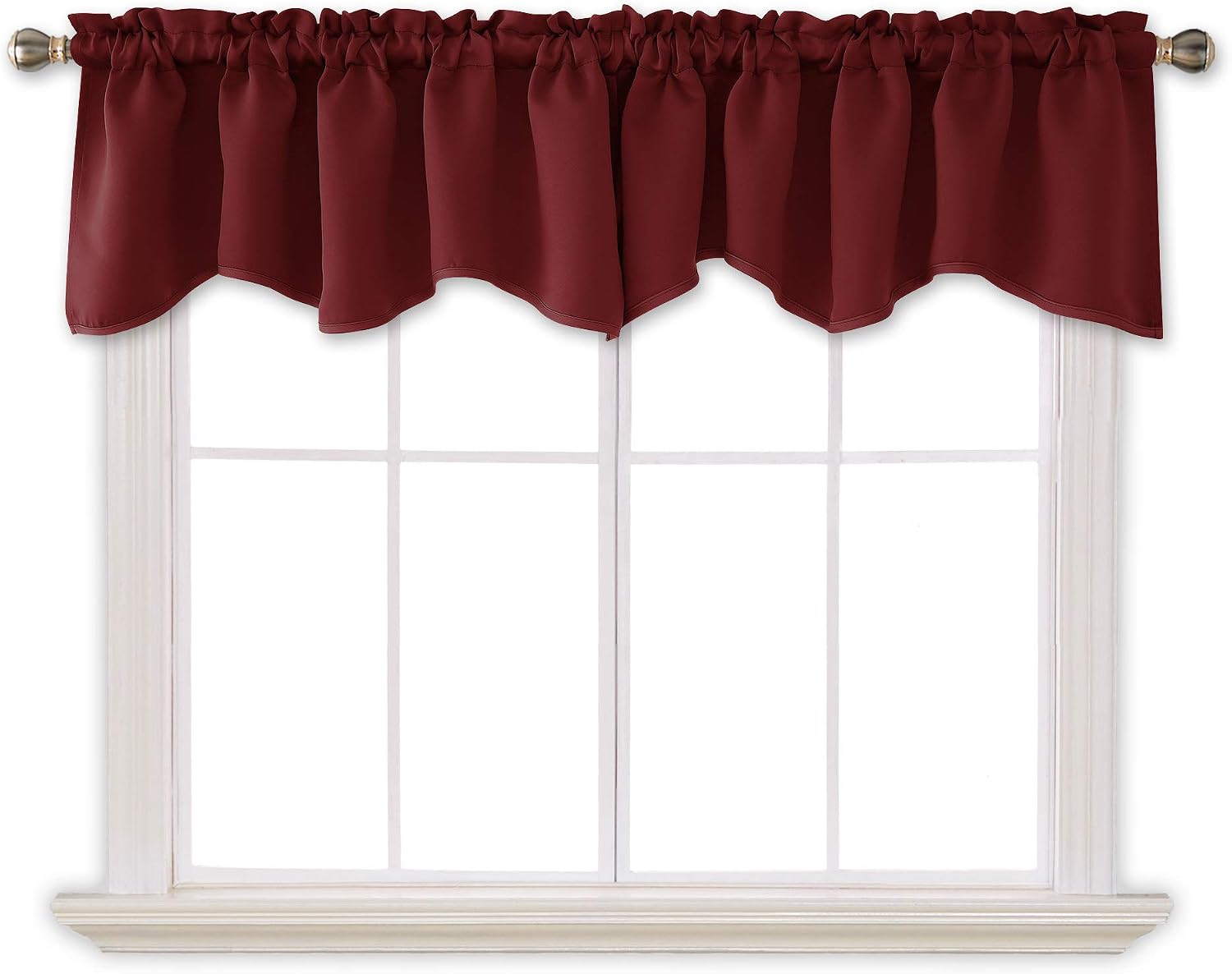 Deconovo Solid Rod Pocket Valances Blackout Tier Curtains Scalloped Valances for Kitchen 52x18 Inch Maroon Red 4 PCS