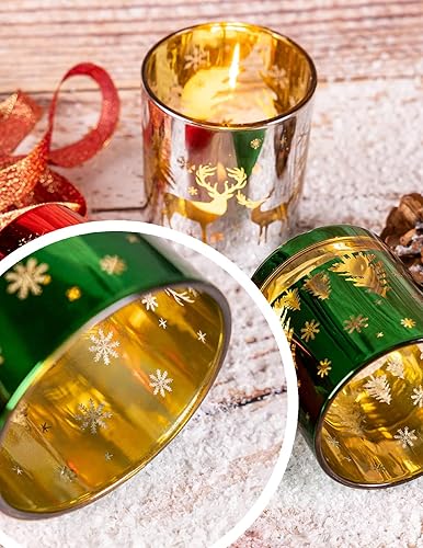 Miniatura 4 de Portavelas votivas de cristal de Navidad, 6 portavelas para velas de té de Navidad, portavelas para centro de mesa de Navidad, decoración de mesa,