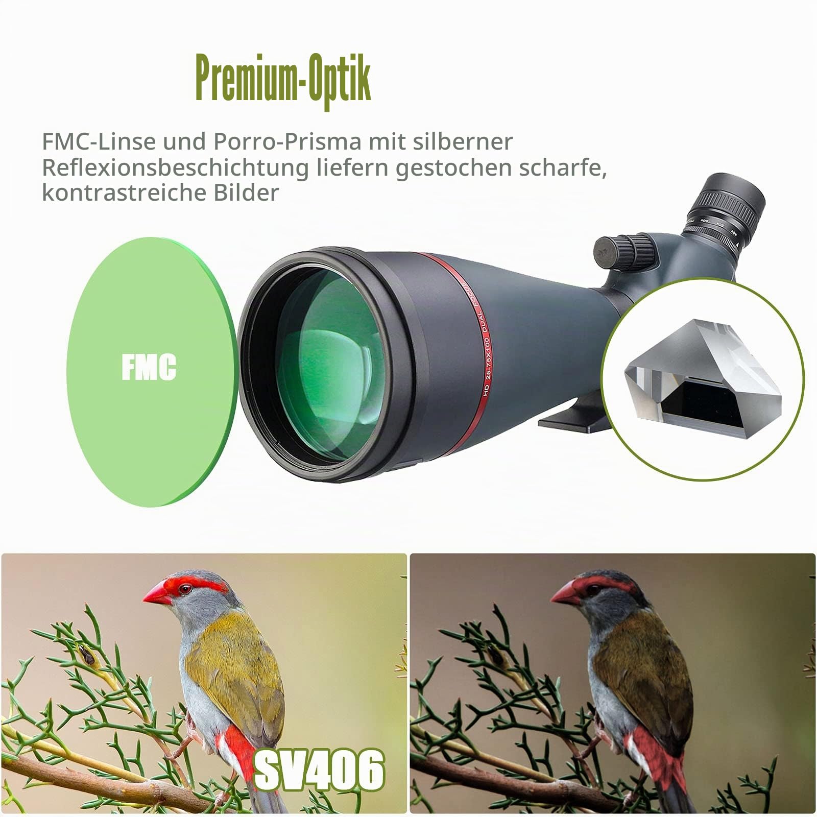 Svbony SV406 Spektiv 25-75x100, Doppelfokus FMC Porro Beschichtungsprisma, Wasserdichtes Abgewinkeltes HD-Spektiv für Astronomie Mond Vogelbeobachtung Tierwelt