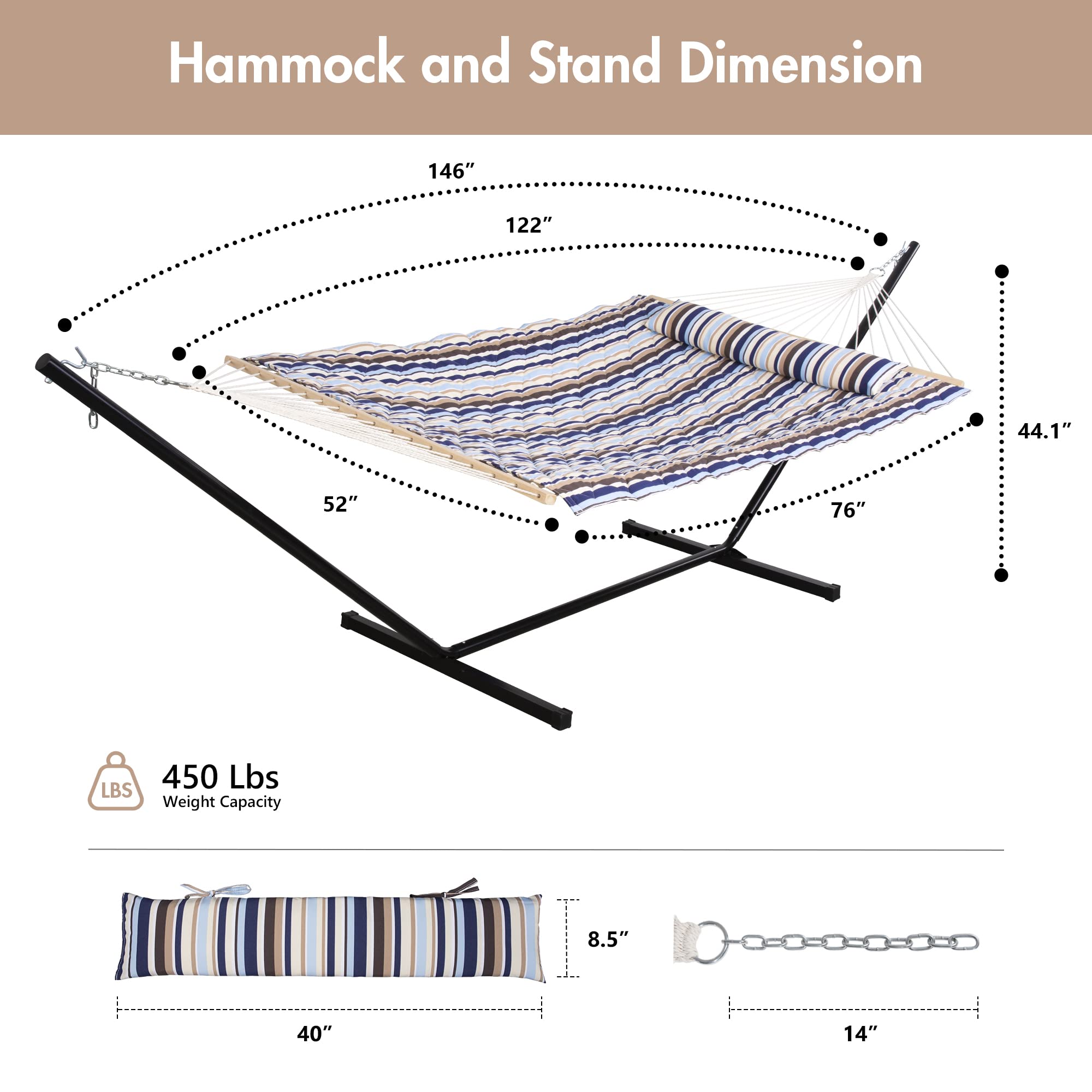ANOW Outdoor Hammock with Stand 12FT， Heavy Duty Hammock with Steel