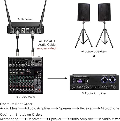 Miniatura 3 de Sistema de micrófono inalámbrico, micrófono inalámbrico dual UHF de metal, micrófono de mano, juego de micrófono inalámbrico profesional para