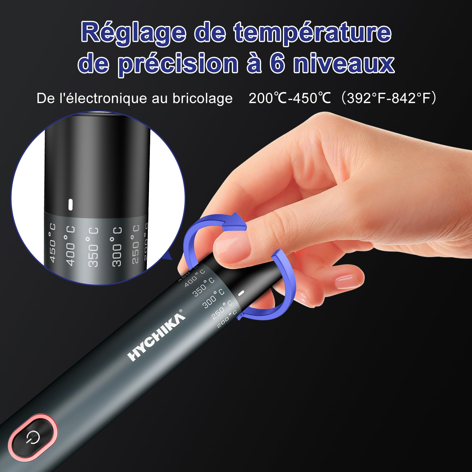 HYCHIKA Fer a Souder sans Fil, Fer a Souder avec Batterie 2600mAh, Chauffage Rapide en 7 Secondes (200 ℃ - 450 ℃), Veille/Arrêt Auto, avec Support, pour Réparation Électronique, Soudage, Bricolage