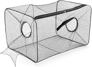 Compact Foldable Fishing Net Trap with Zipper Nylon Mesh Bait Cage for Fish, Eels, Crabs