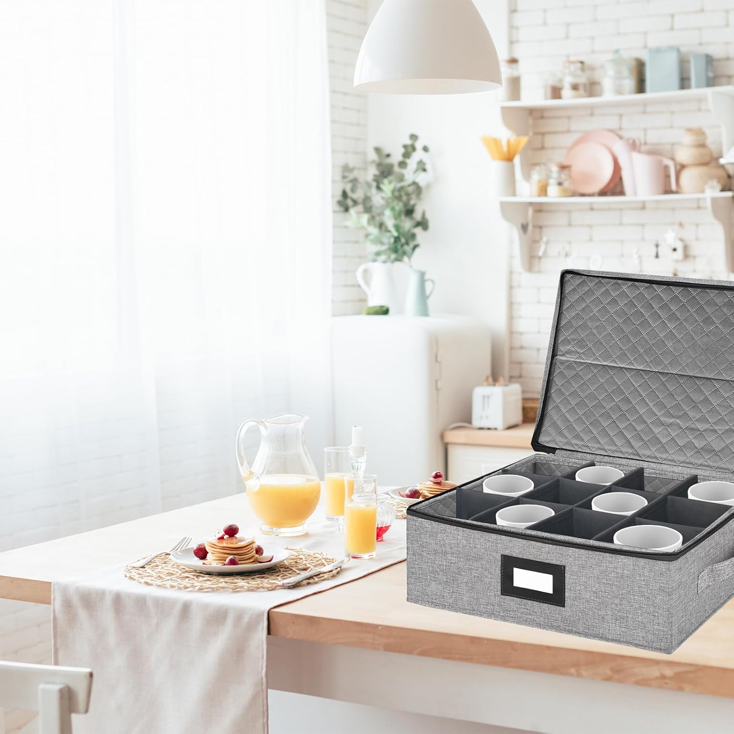 homyfort Stemware Storage Box and Tea Mugs Sets Storage Box, China Storage Containers(Grey)