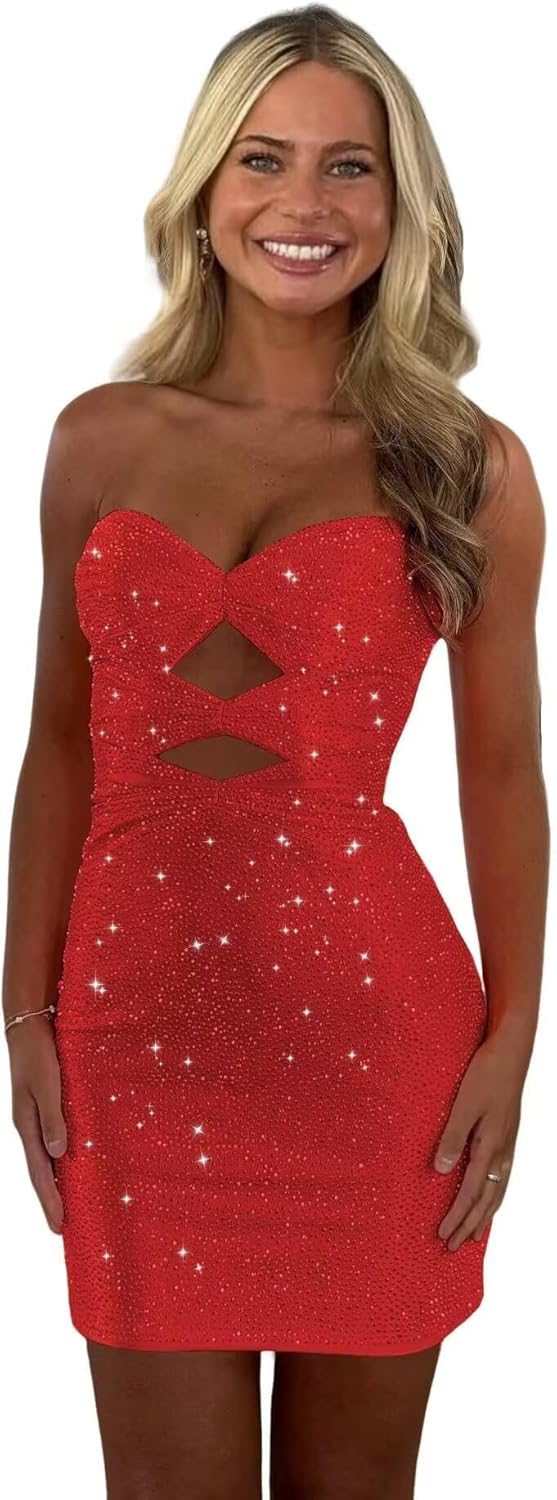 Sparkly Sequin Homecoming Dresses for Teens Strapless Tight Short Cocktail Party Dress 2025