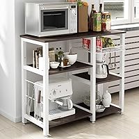 Vista 7 de SogesGame Estante de cocina para horno de microondas de 3 niveles, estante de almacenamiento con ganchos, estación de trabajo multifuncional