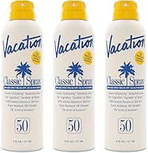 Vacation Classic Sunscreen Spray SPF 50, Water-Resistant, Lightweight, Transparent on All Skin Tones, Dermatologist-Tested, Vegan, 6 Fl. Oz. (Value Pack of 3)