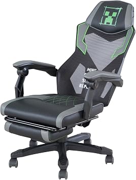 Phoenix Minecraft Gaming Chair Height Adjustable, High Back Desk Chair with 360o Swivel, Extendable Footrest & Omni-Directional Wheels Perfect for Intense Gaming Action and Relaxing Movie Watching