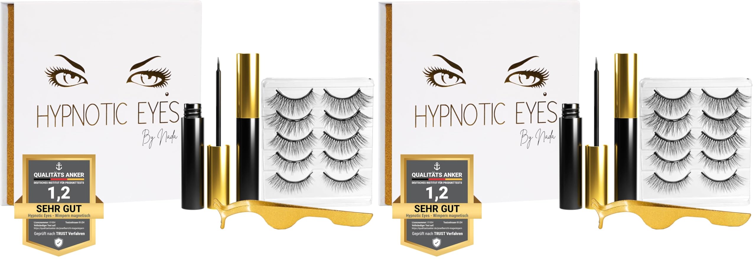 Magnetische Wimpern mit Eyeliner, Set 5 Paar 3D Effekt natürlich aussehende Wimpern, 2 Tuben Eyeliner und eine Zange, Magnet Wimpern wiederverwendbar, handgemacht (Packung mit 2)