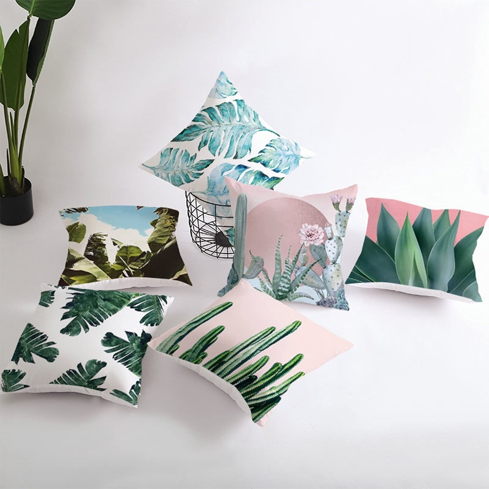 Daesar Kussenkussenhoezen Voor woonkamer, gooien kussenslopen 4 Pack Wit Blauw Roze Groen Kussensloop 20x20 Inches 50x50CM Blad Patroon, Polyester